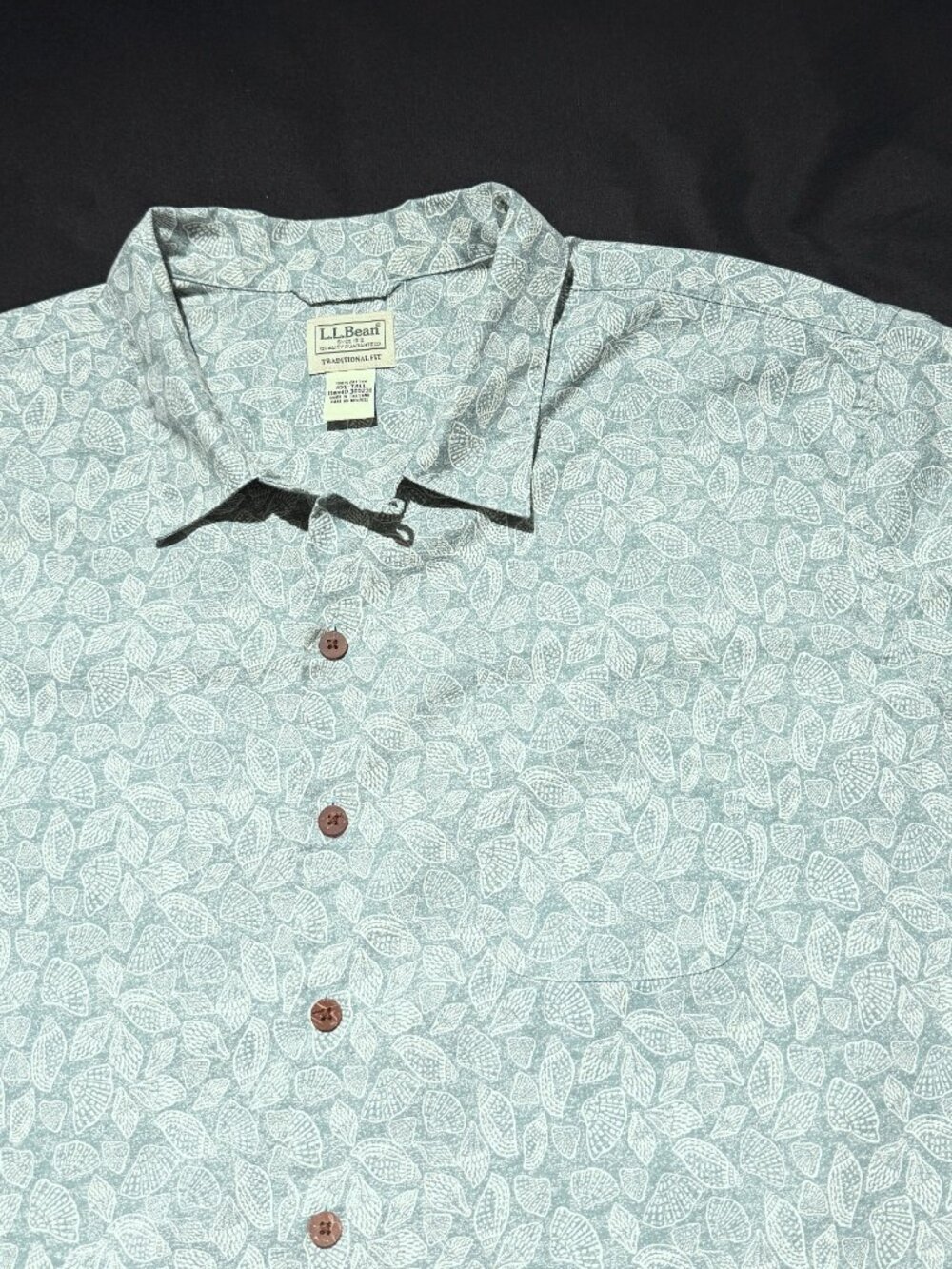LL Bean Mens Shirt XXL Tall Aqua/White Short Sleeve Button Down 100% Cotton